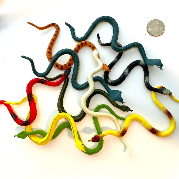 LOT of 10 Miniature Snakes Learning Prank Toy School Project Play Red Green - Picture 1 of 9